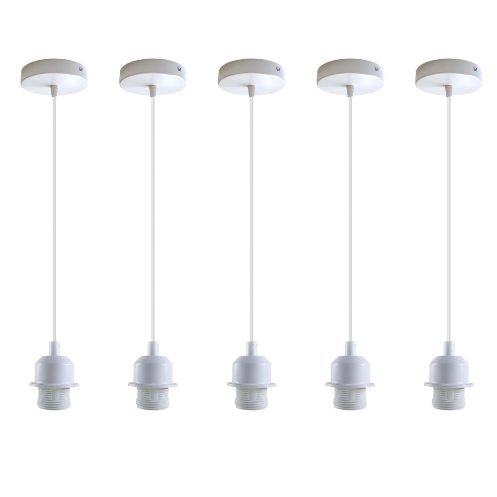 5 Pack Vintage Industrial Style White Ceiling Pendant Lamp E27 Base Metal Screw Lamp Holder - SILVIONIX