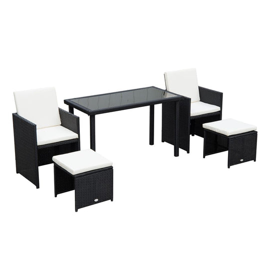 5 PCs Rattan Garden Furniture Wicker Weave Sofa Set Dining Table Chair Footrest - SILVIONIX
