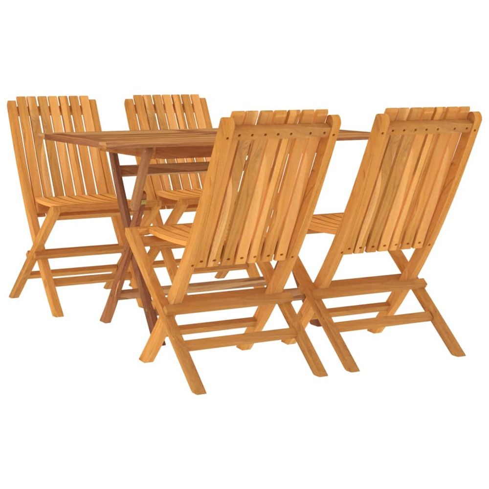 5 Piece Garden Dining Set Solid Wood Teak - SILVIONIX