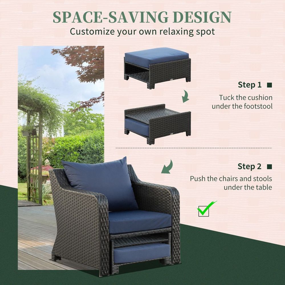 5pcs Outdoor Rattan Sofa Set w/ Storage Function Side Table & Ottoman - SILVIONIX