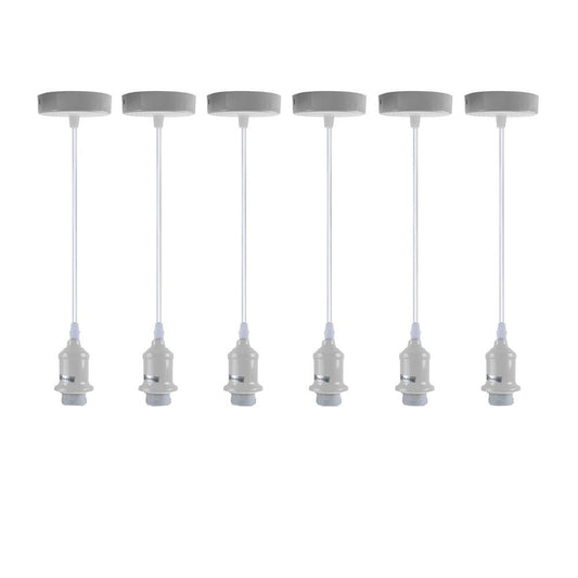 6 Pack Industrial Pendant Light Fitting, Lampshade Addable E27 Lamp White Holder Fitting Set With PVC Cable - SILVIONIX