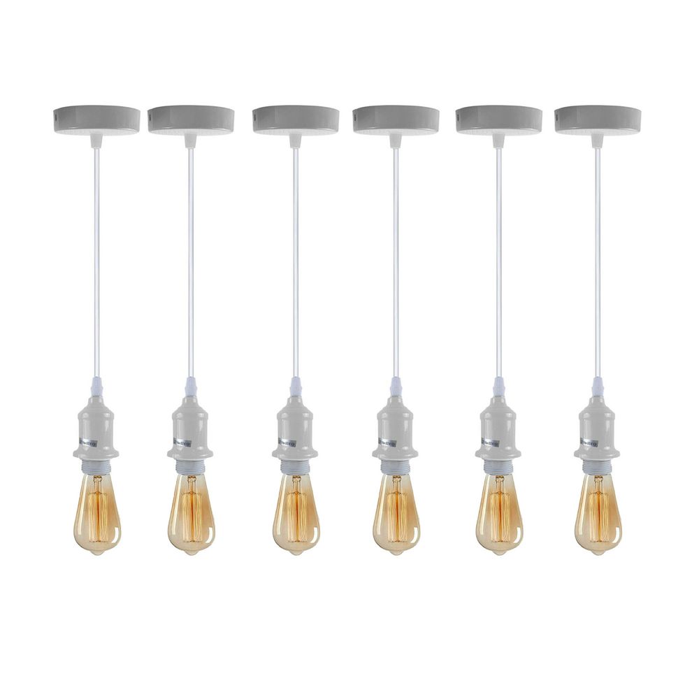 6 Pack Industrial Pendant Light Fitting, Lampshade Addable E27 Lamp White Holder Fitting Set With PVC Cable - SILVIONIX