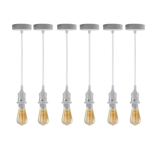 6 Pack Industrial Pendant Light Fitting, Lampshade Addable E27 Lamp White Holder Fitting Set With PVC Cable - SILVIONIX