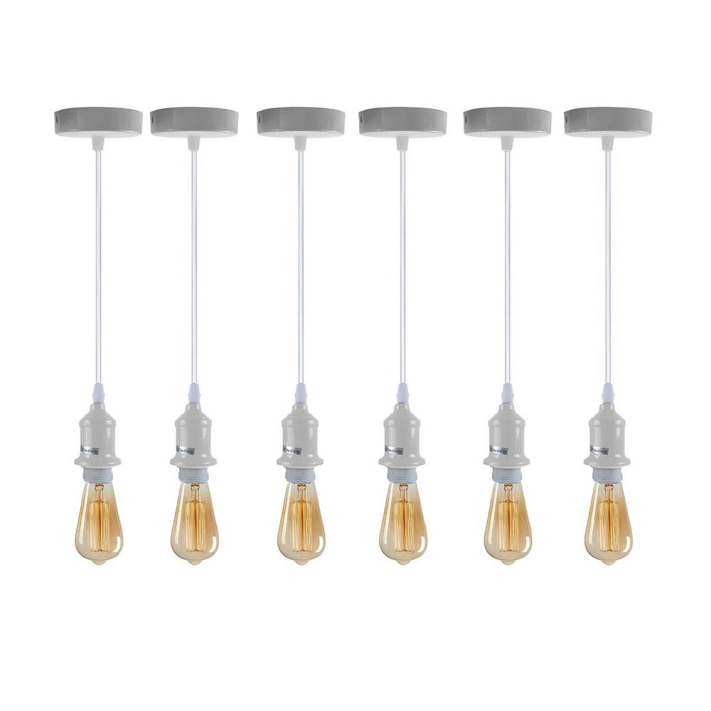 6 Pack Industrial Pendant Light Fitting, Lampshade Addable E27 Lamp White Holder Fitting Set With PVC Cable - SILVIONIX