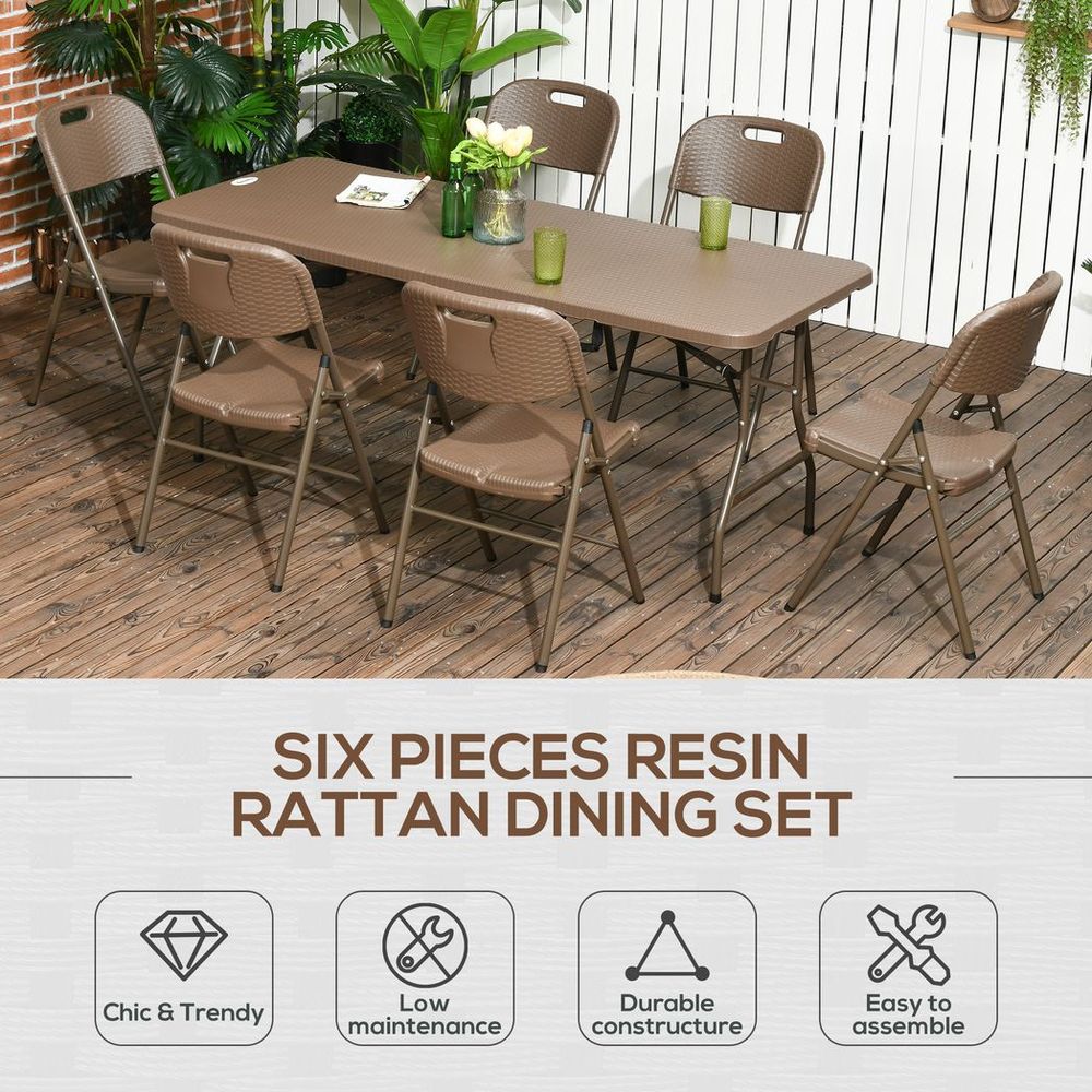7 PCs HDPE Molding Design Resin Rattan Dining Set, Foldable Table & Chairs - SILVIONIX