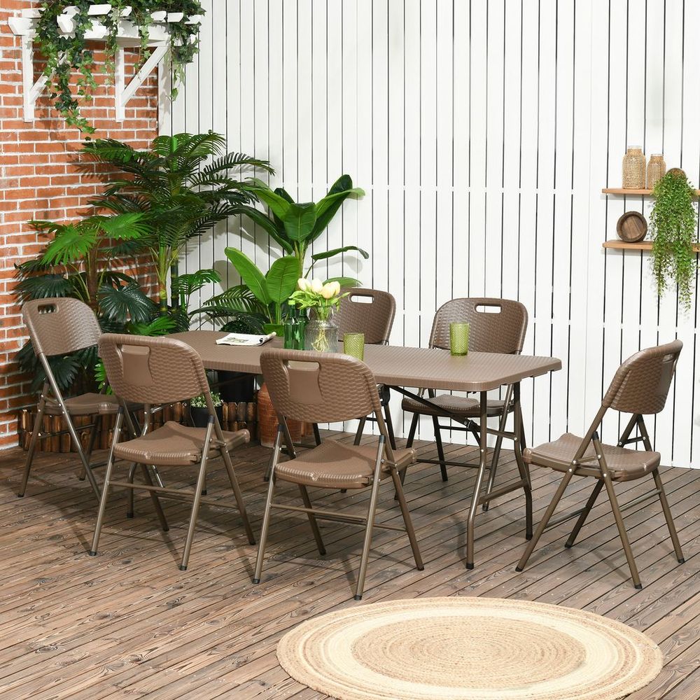 7 PCs HDPE Molding Design Resin Rattan Dining Set, Foldable Table & Chairs - SILVIONIX