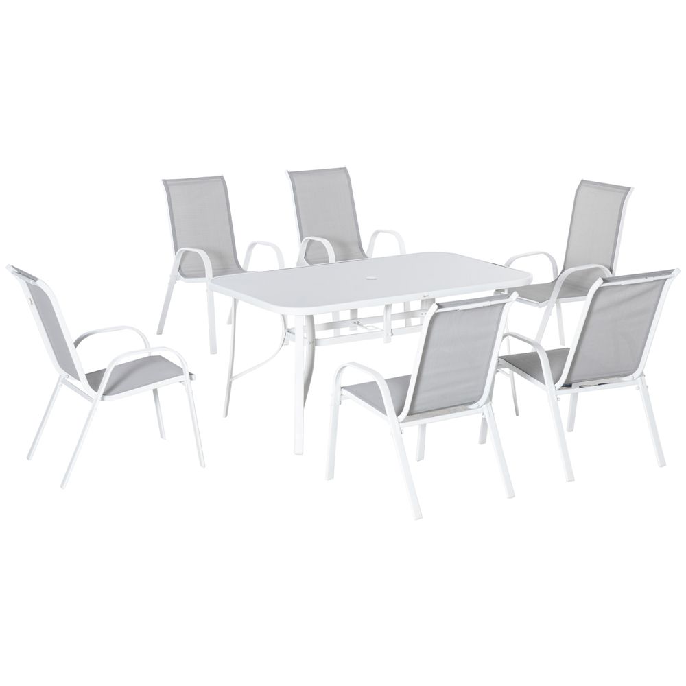 7 Piece Garden Dining Set 6 Seater Outdoor Patio Furniture Grey - SILVIONIX