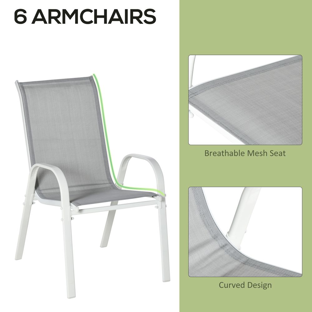 7 Piece Garden Dining Set 6 Seater Outdoor Patio Furniture Grey - SILVIONIX