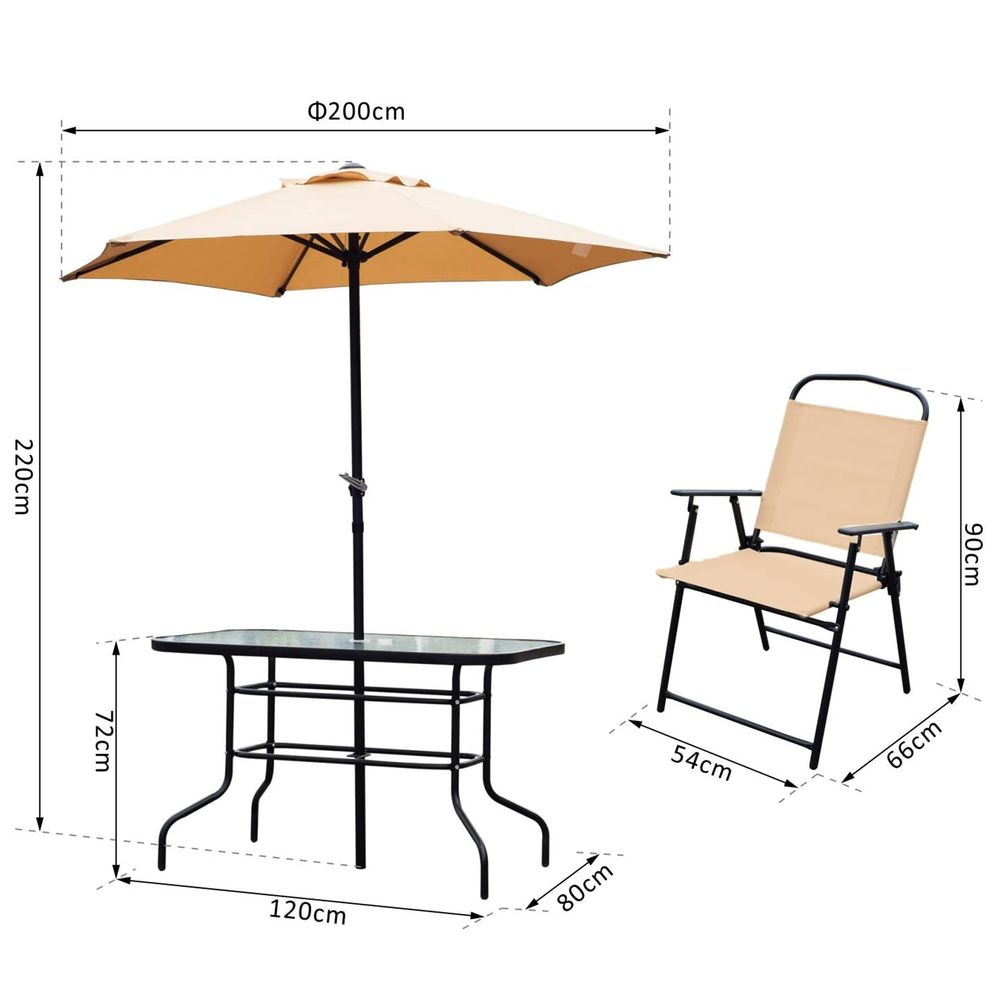 8 Pcs Dining Set W/Umbrella, Textilene - Beige - SILVIONIX