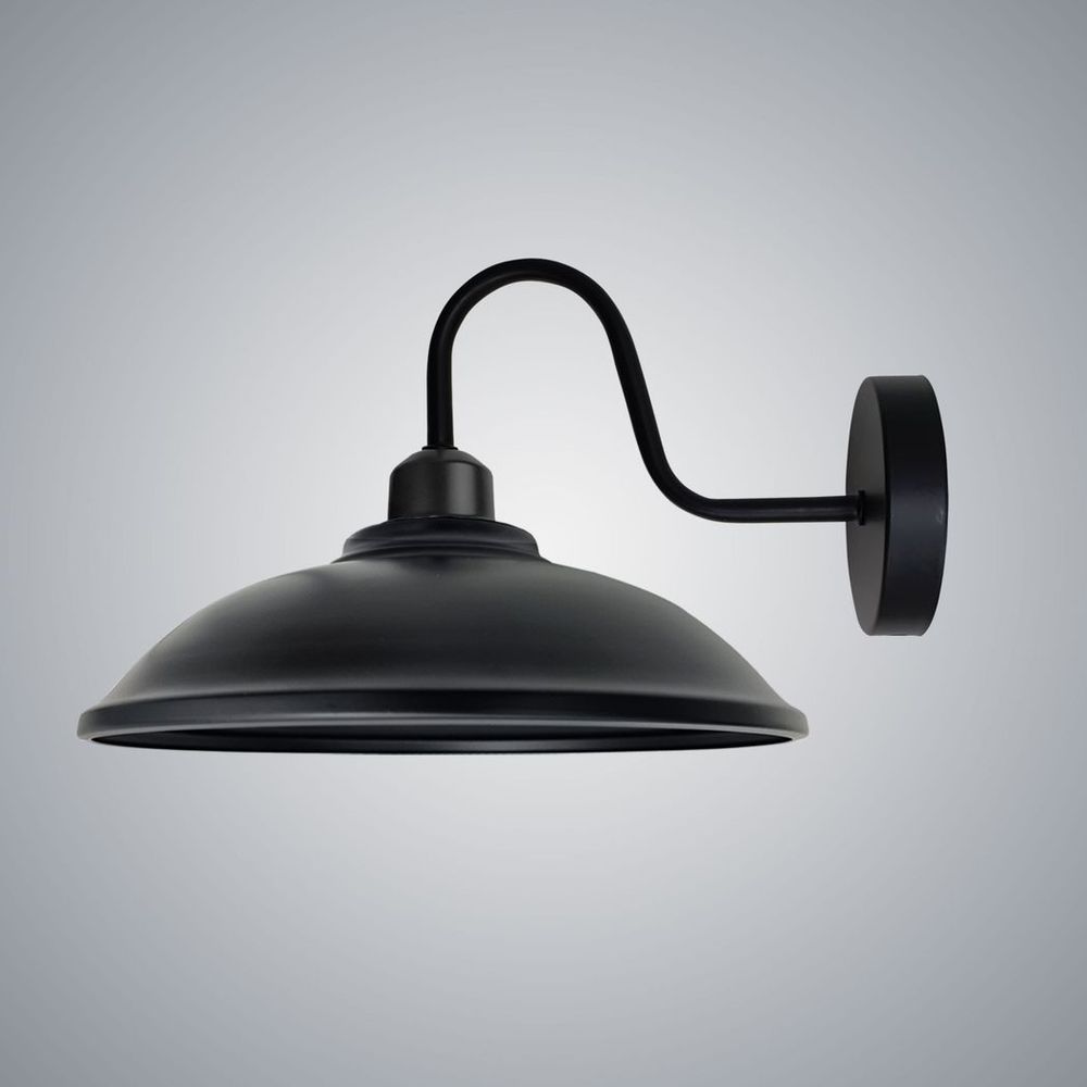 Black Wall Light Fixture, Vintage Black Wall Sconce E27 Base Socket Screw Wall Swan Neck Hemisphere Shape Shade - SILVIONIX