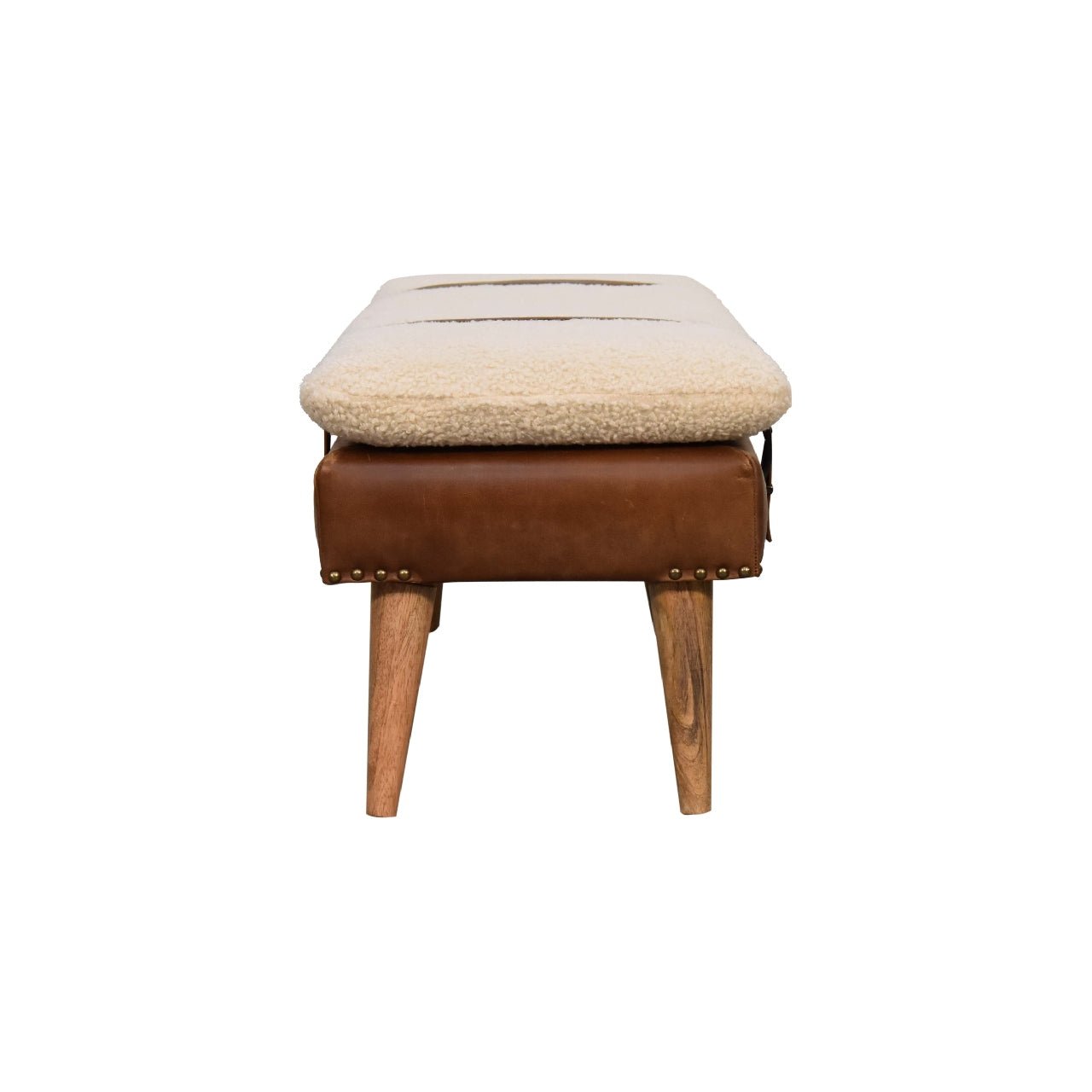 Bouclé Buffalo Hide Leather Bench - SILVIONIX