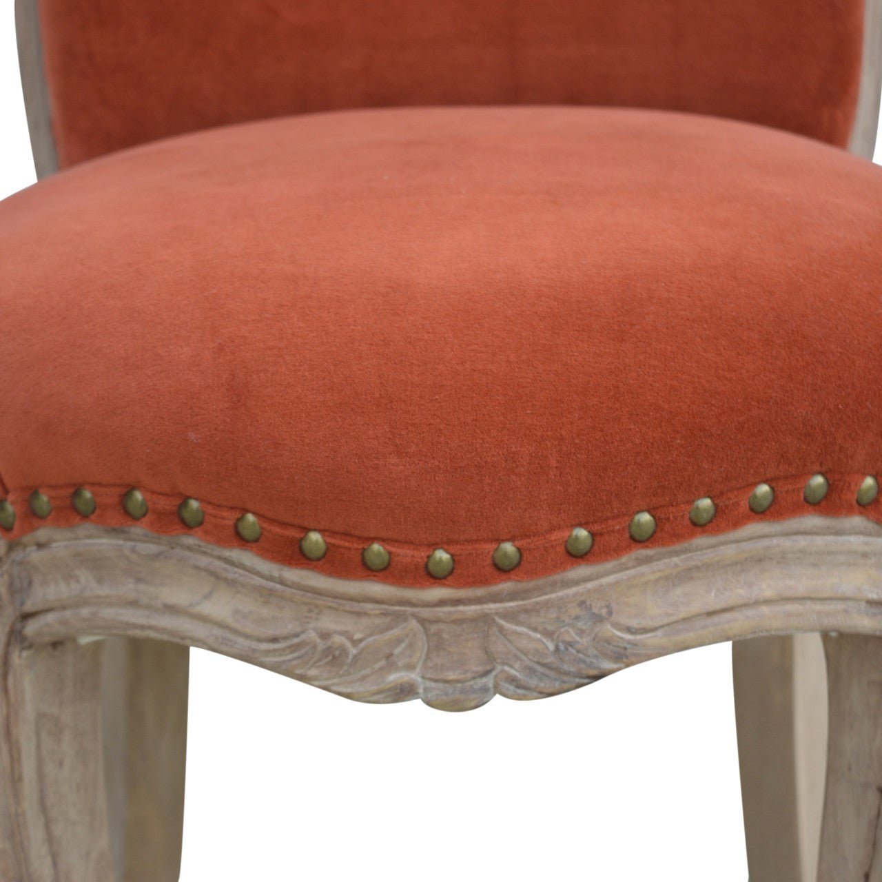 Brick Red Velvet Studded Chair - SILVIONIX