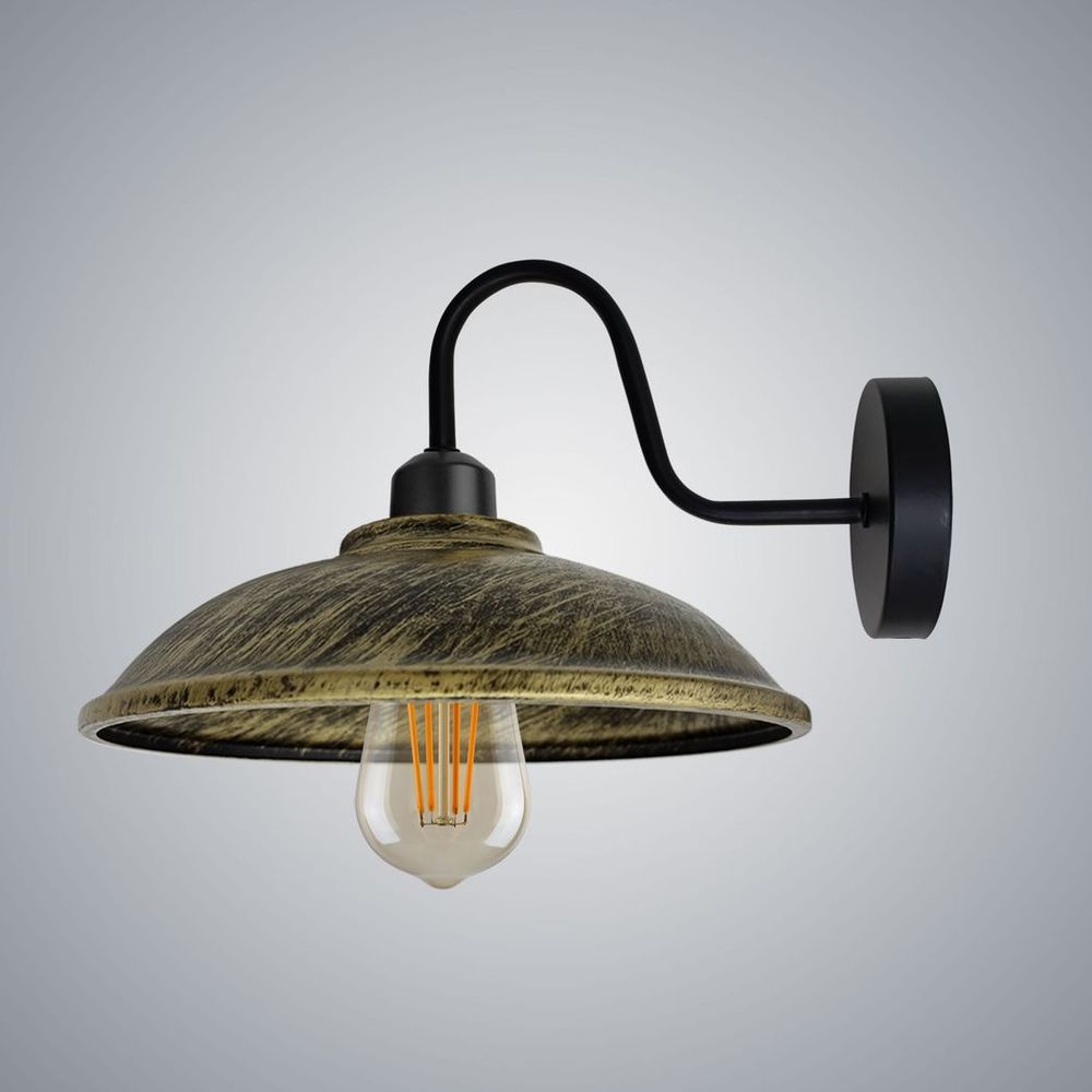 Brushed Brass Wall Light Fixture, Black Wall Sconce E27 Base Socket Screw Wall Mounted Swan Neck Hemisphere Shape Shade - SILVIONIX