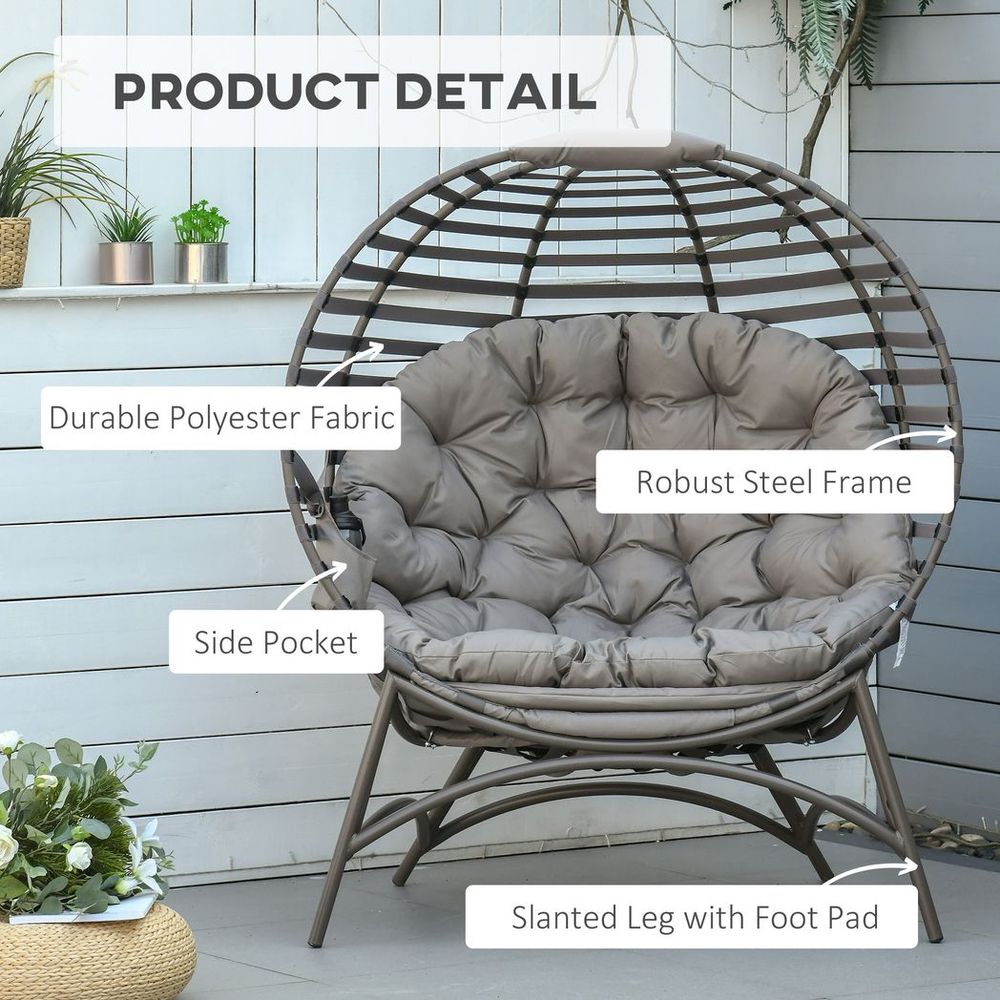 Egg Chair w/ Cushion Steel Frame and Side Pocket for Indoor Outdoor - SILVIONIX