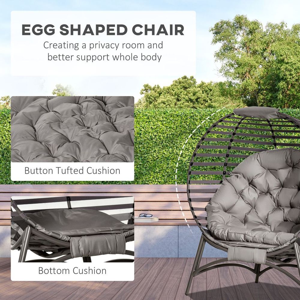 Egg Chair w/ Cushion Steel Frame and Side Pocket for Indoor Outdoor - SILVIONIX