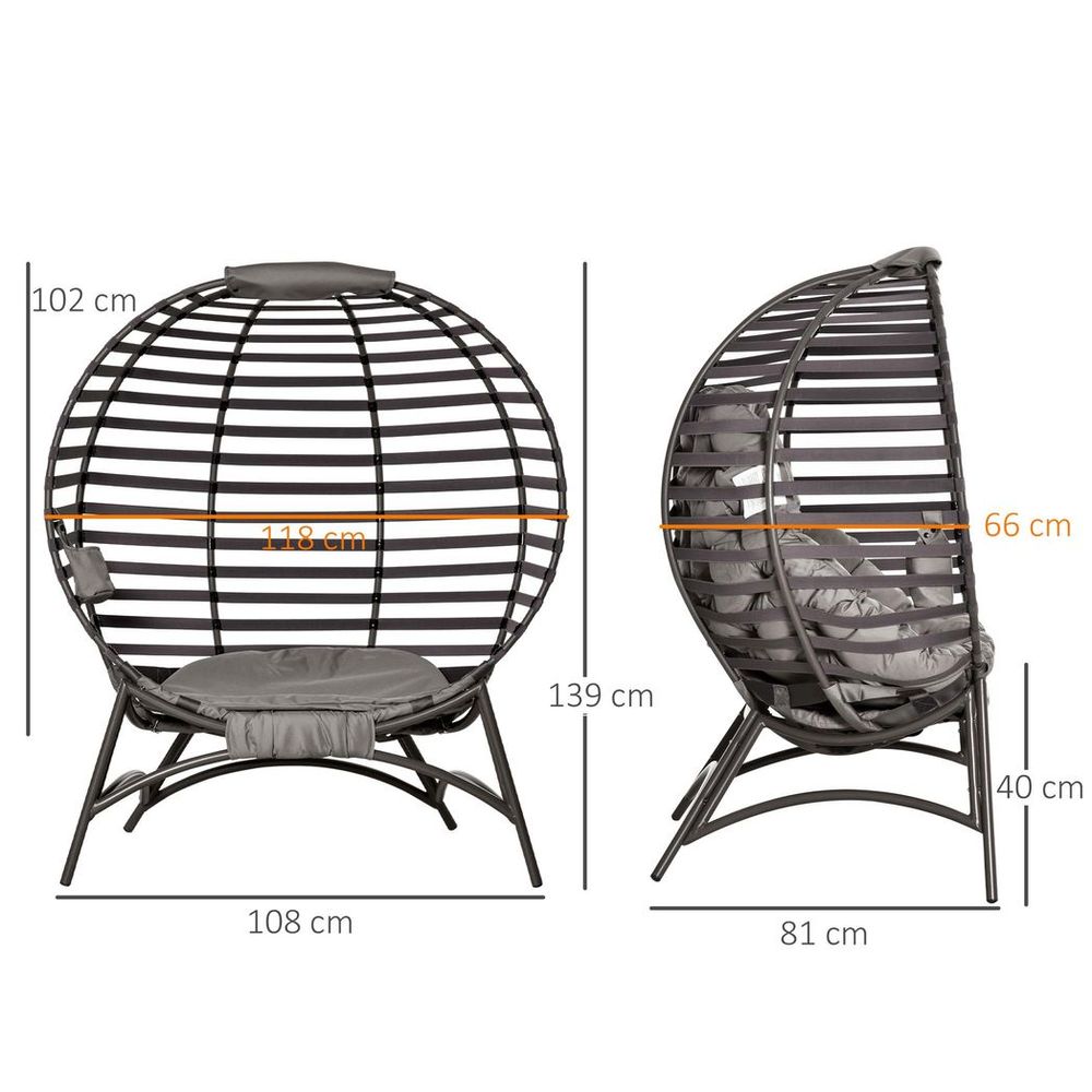 Egg Chair w/ Cushion Steel Frame and Side Pocket for Indoor Outdoor - SILVIONIX