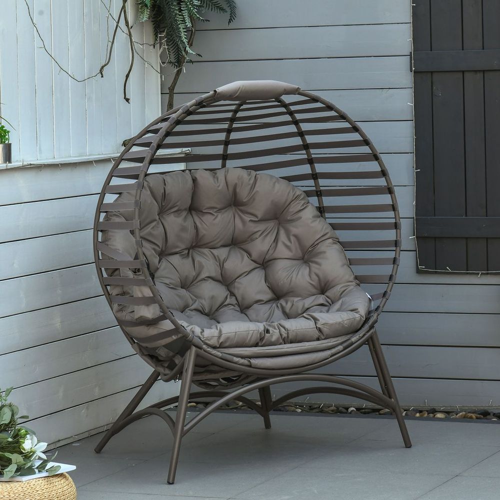 Egg Chair w/ Cushion Steel Frame and Side Pocket for Indoor Outdoor - SILVIONIX