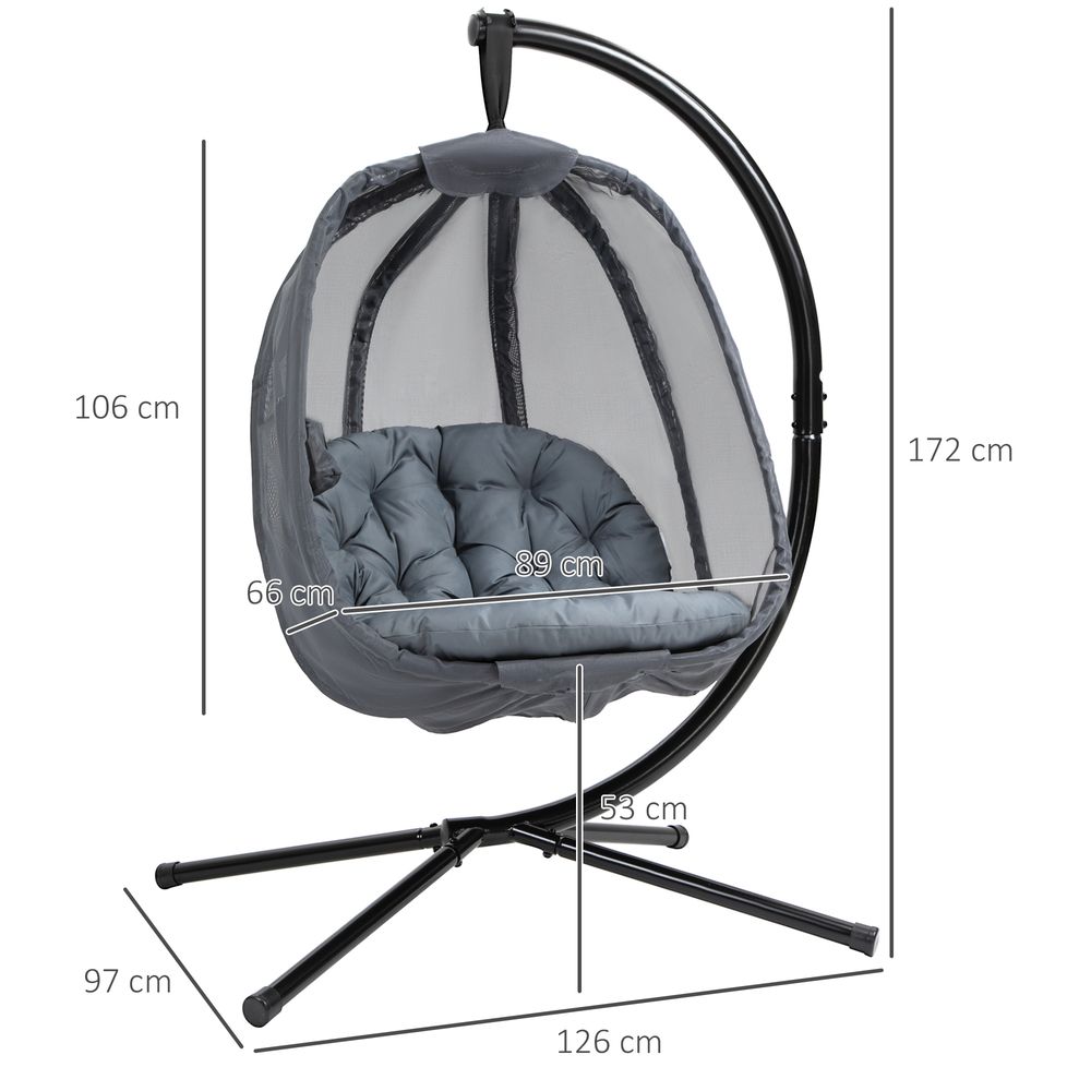 Folding Hanging Egg Chair w/ Cushion and Stand Grey - SILVIONIX