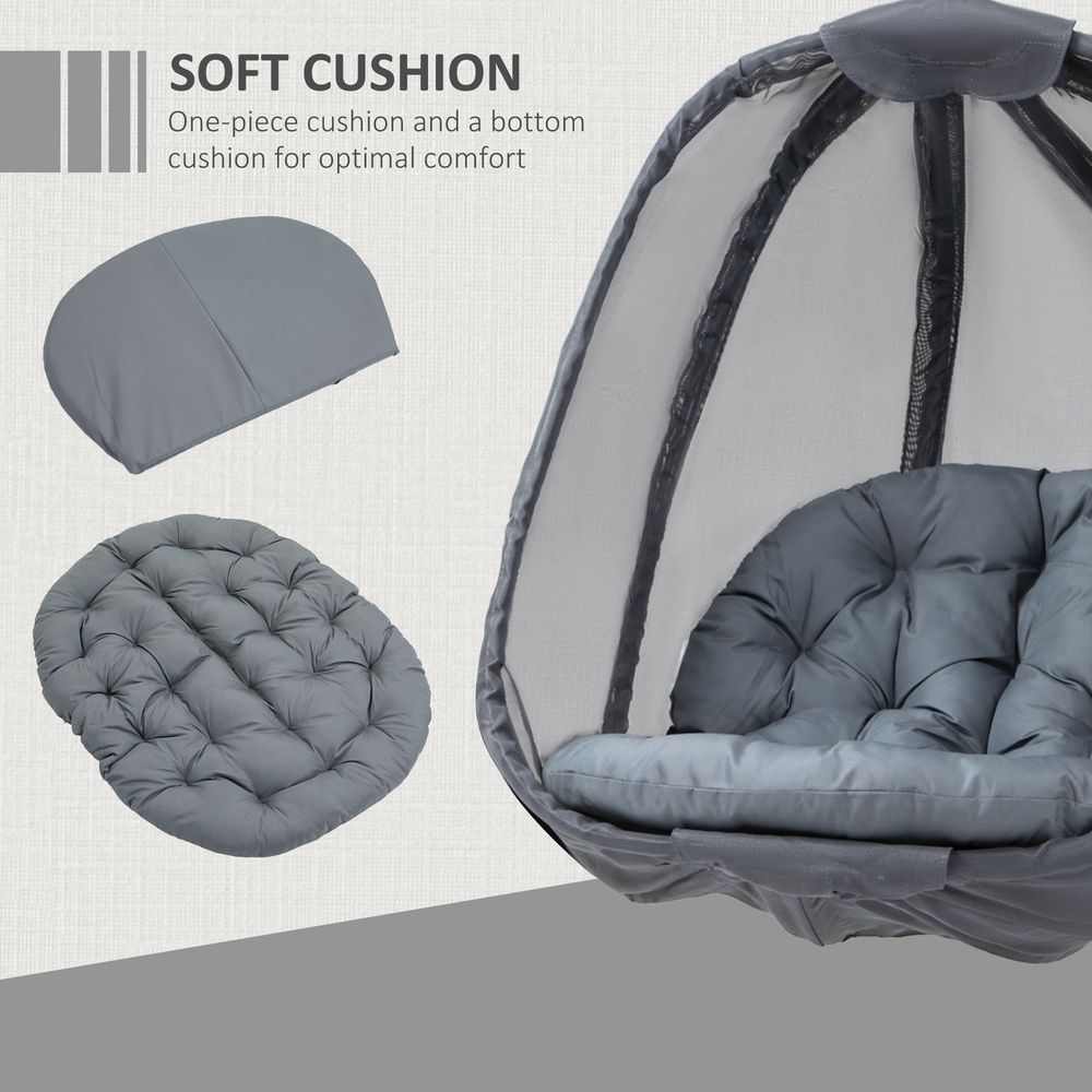 Folding Hanging Egg Chair w/ Cushion and Stand Grey - SILVIONIX