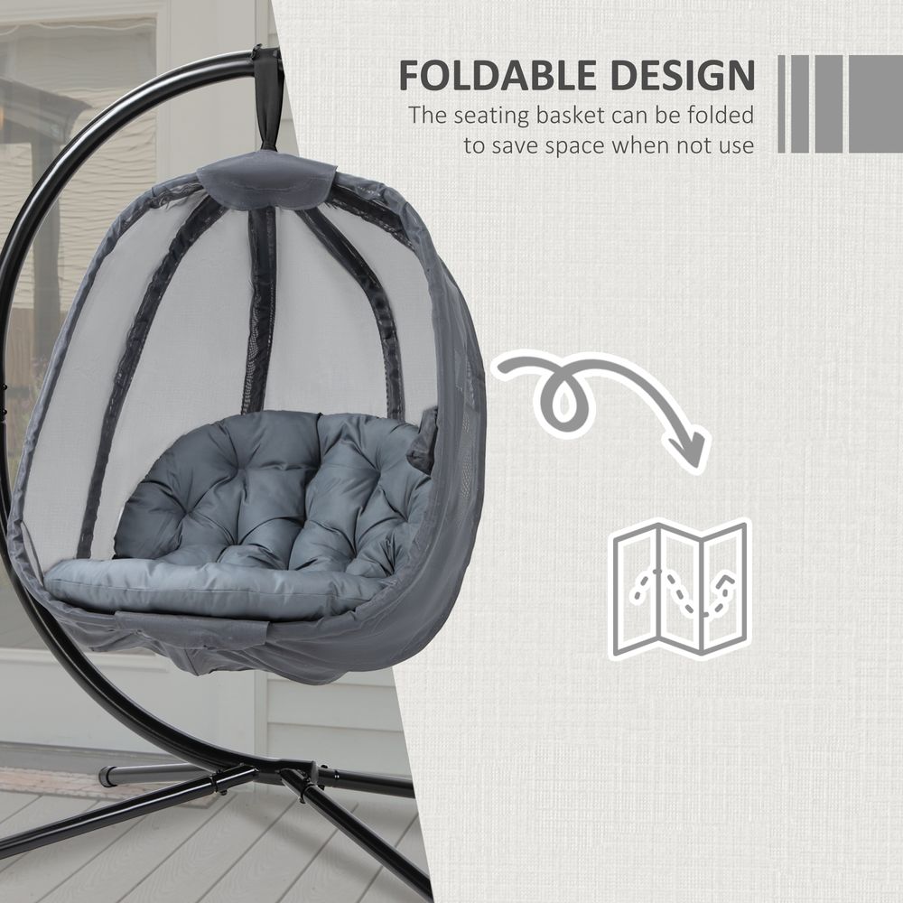 Folding Hanging Egg Chair w/ Cushion and Stand Grey - SILVIONIX