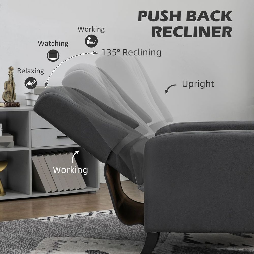HOMCOM Button Tufted Microfibre Cloth Recliner Armchair for Living Room, Grey - SILVIONIX