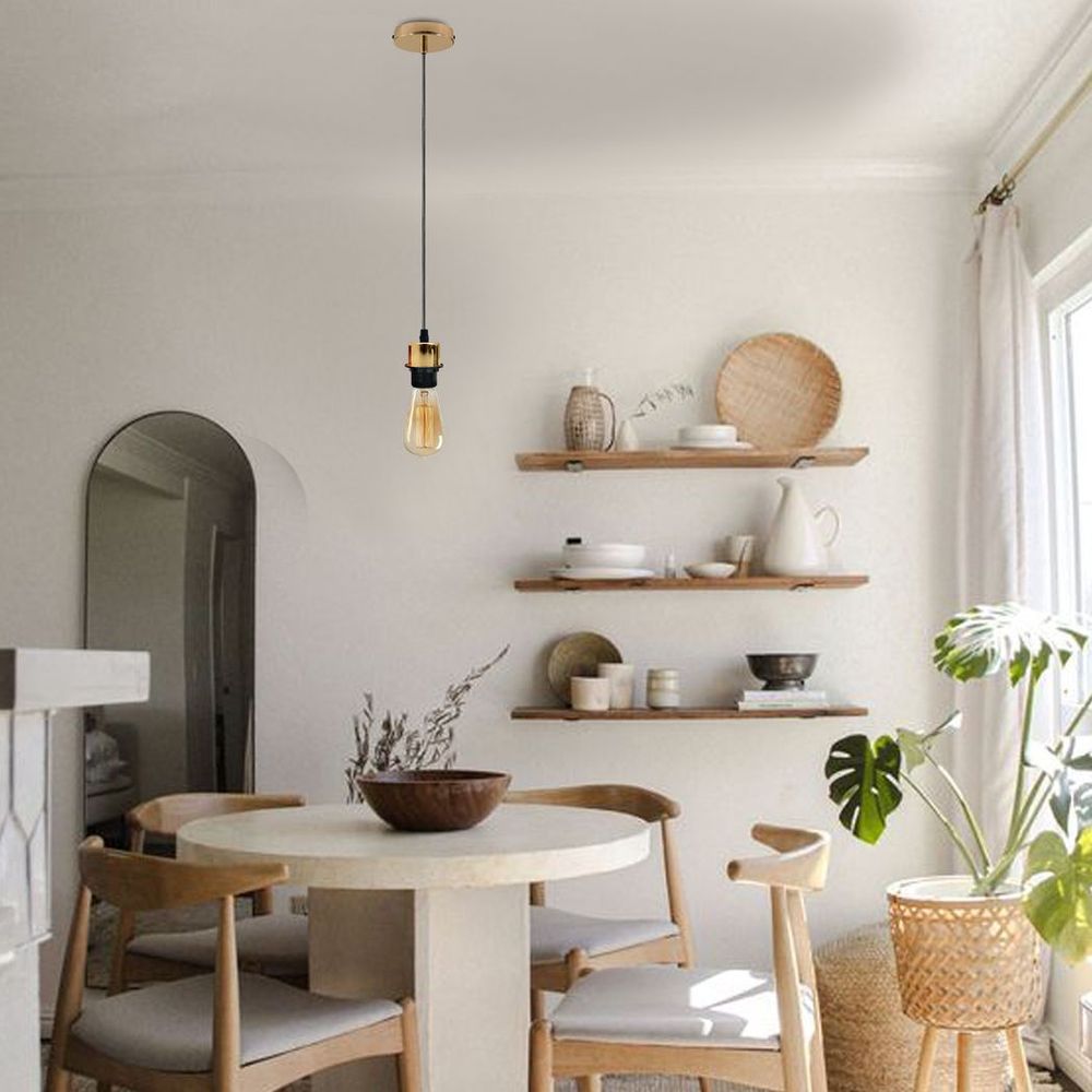 Industrial French Gold Pendant Light Fitting, Lampshade Addable E27 Lamp Holder UK Holder Fitting Set With PVC Cable. - SILVIONIX