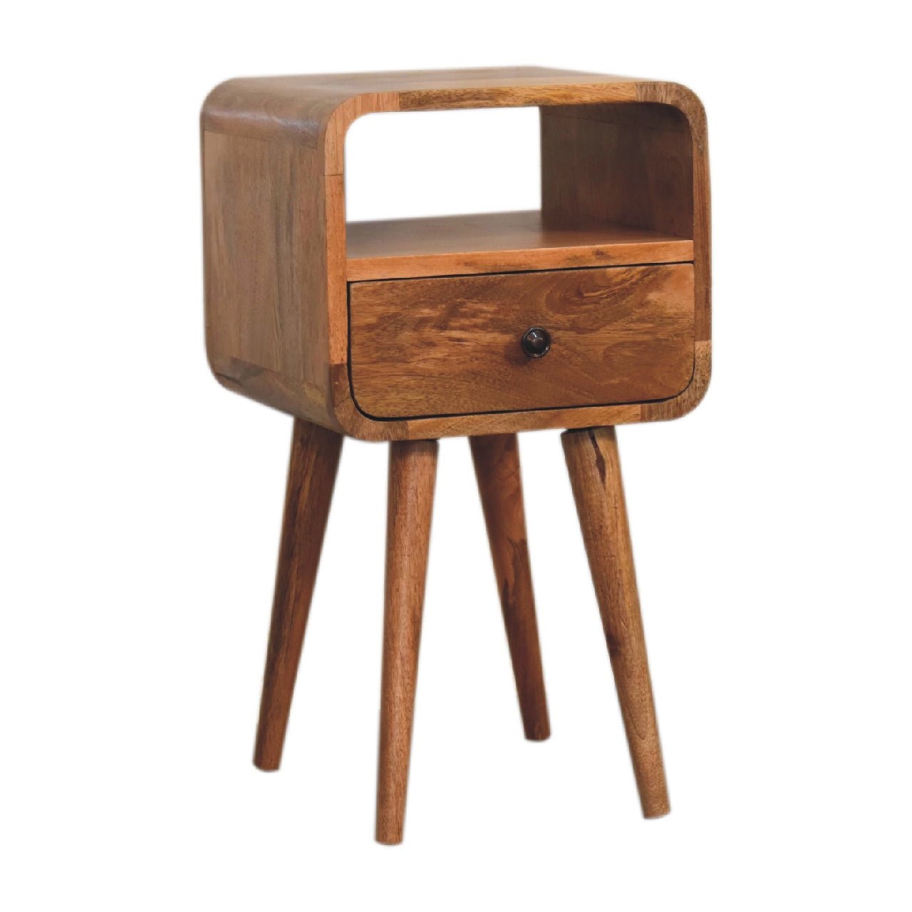 Mini Oak - ish Curved Bedside with Open Slot - SILVIONIX