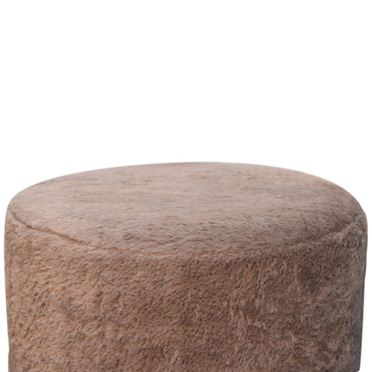 Mocha Faux Fur Round Footstool - SILVIONIX