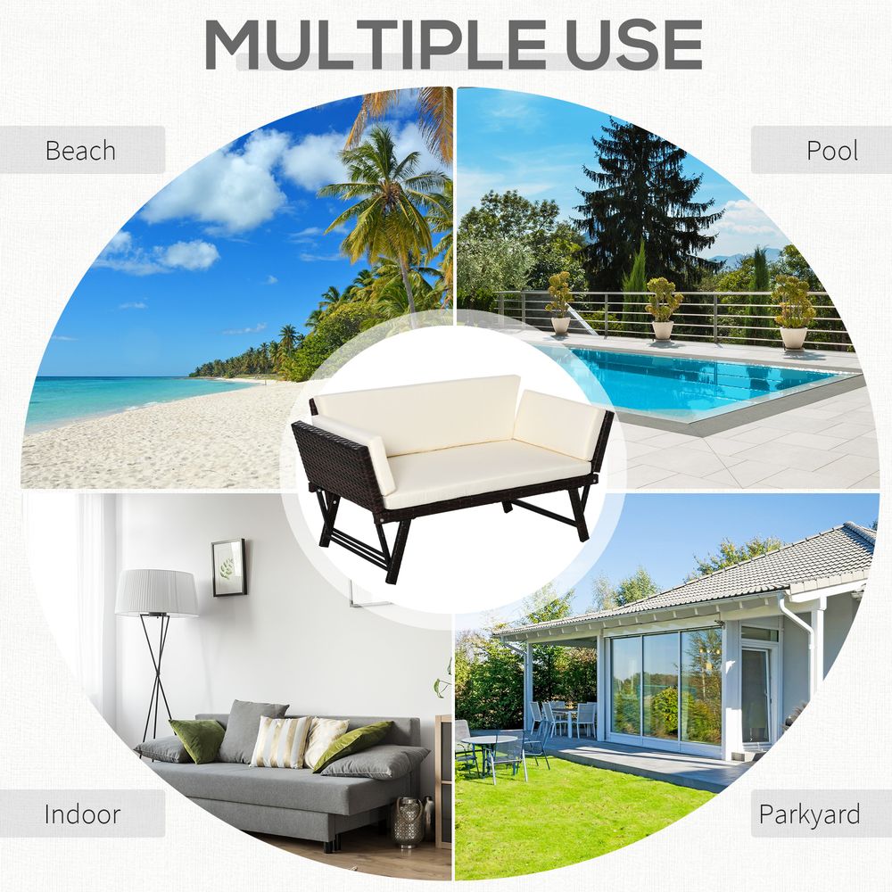 Outsunny 2 - Seater 2 - in - 1 Rattan Convertible Sofa Daybed Brown - SILVIONIX