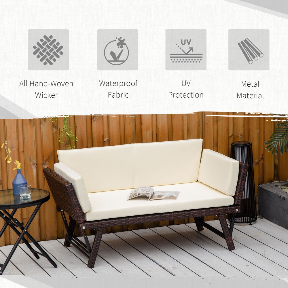 Outsunny 2 - Seater 2 - in - 1 Rattan Convertible Sofa Daybed Brown - SILVIONIX