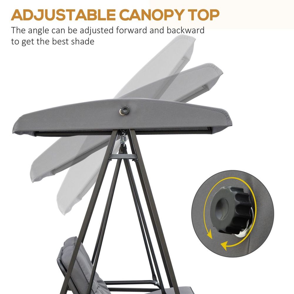 Outsunny 2 Seater Garden Outdoor Swing Chair Hammock w/ Adjustable Canopy Grey - SILVIONIX