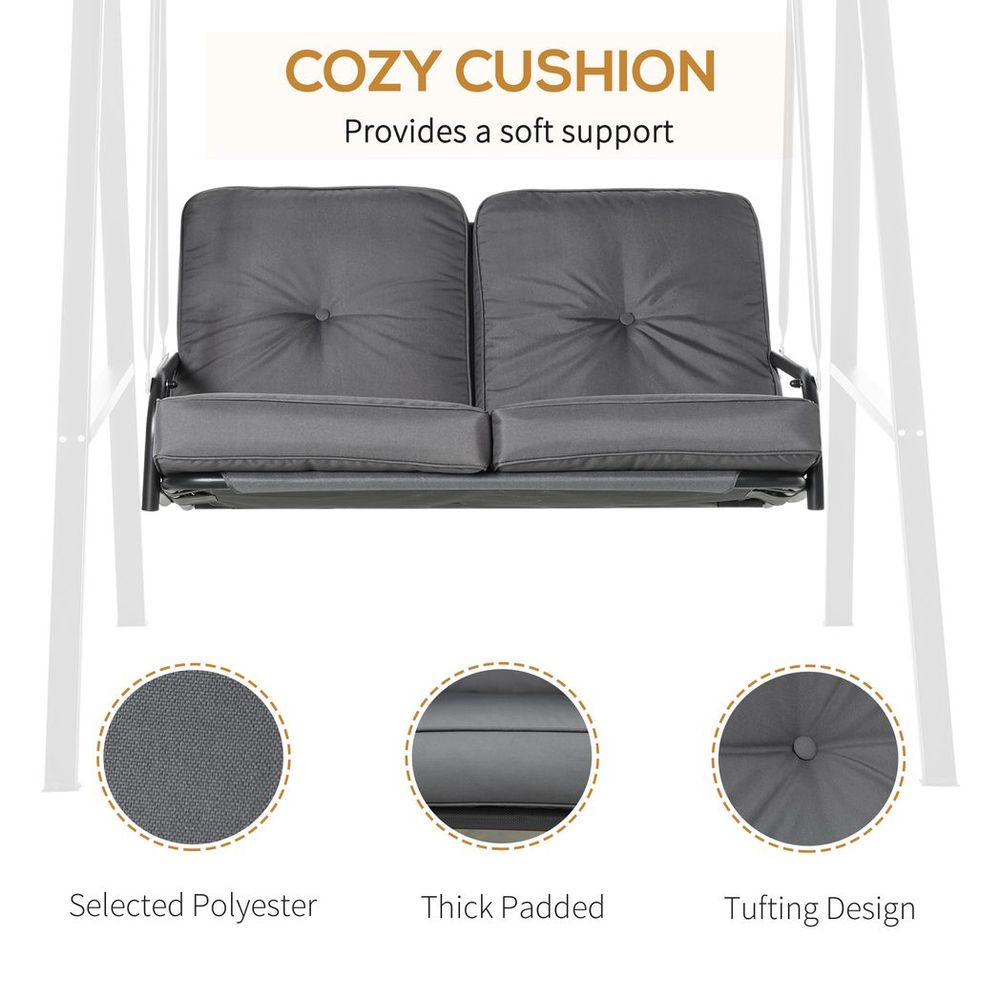 Outsunny 2 Seater Garden Outdoor Swing Chair Hammock w/ Adjustable Canopy Grey - SILVIONIX