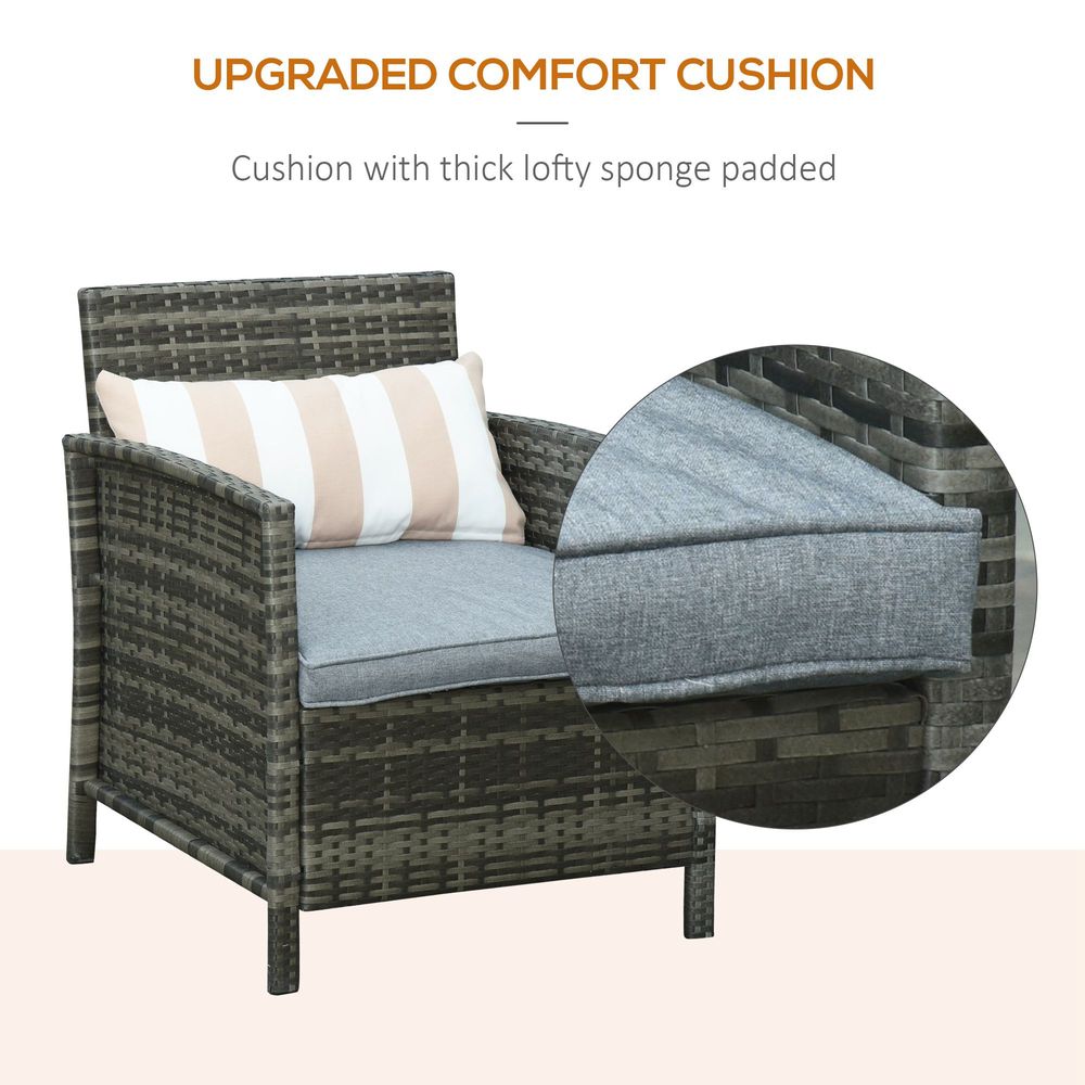 Outsunny 2 - Seater PE Rattan Side Table & Armchair Set w/ Pillows Grey - SILVIONIX