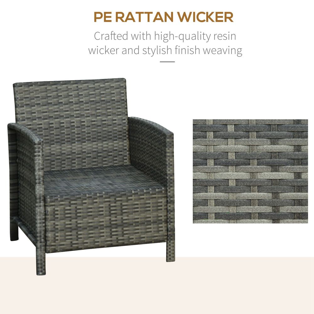 Outsunny 2 - Seater PE Rattan Side Table & Armchair Set w/ Pillows Grey - SILVIONIX