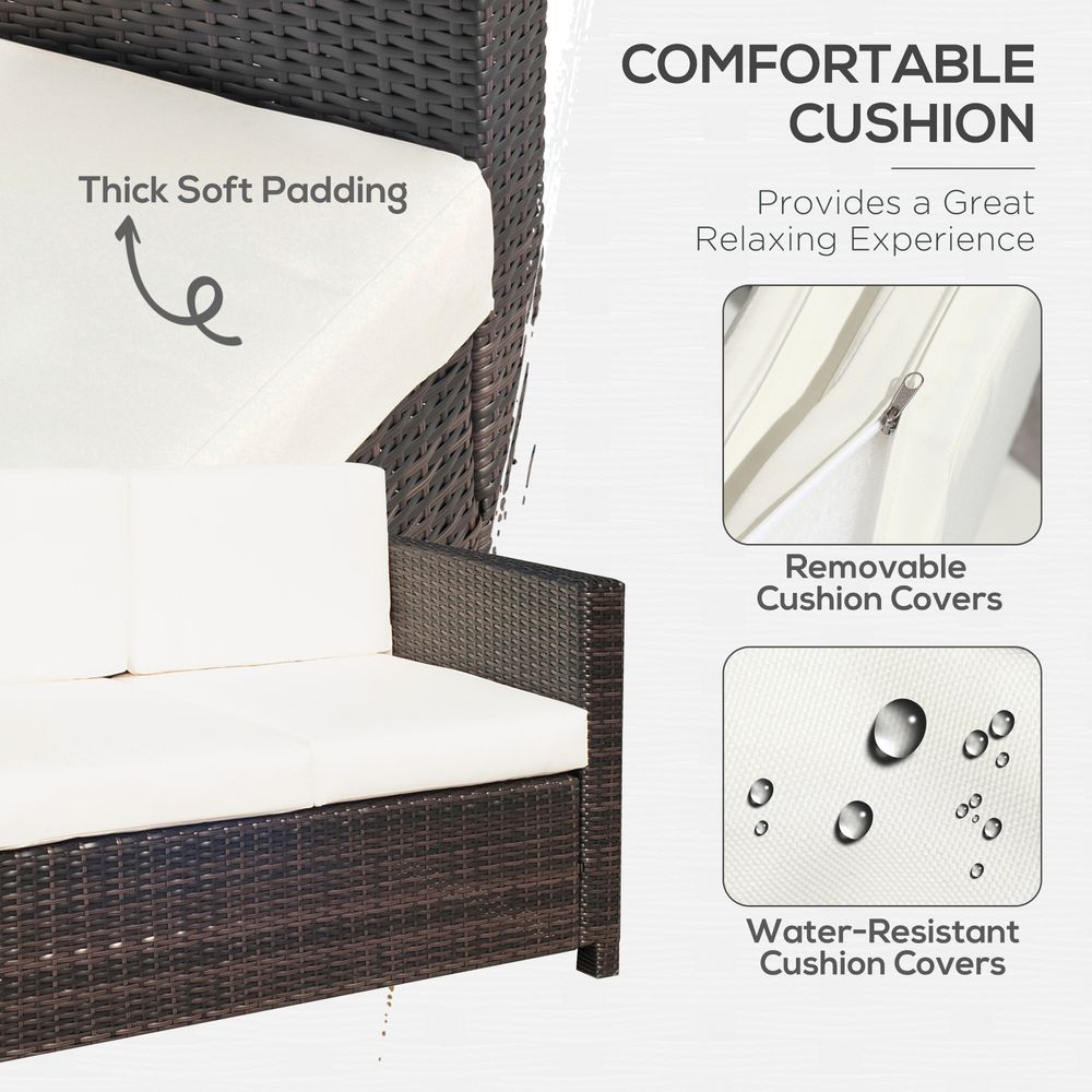 Outsunny 2 Seater Rattan Garden Sofa Black Double Couch Loveseat Wicker - SILVIONIX