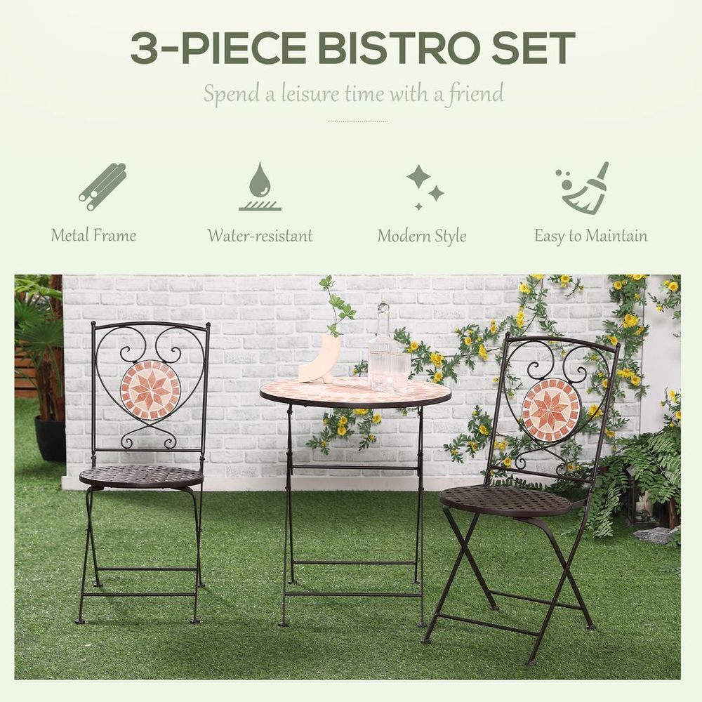 Outsunny 3 - Piece Outdoor Bistro Set w/ Mosaic Round Table and 2 Armless Chairs - SILVIONIX
