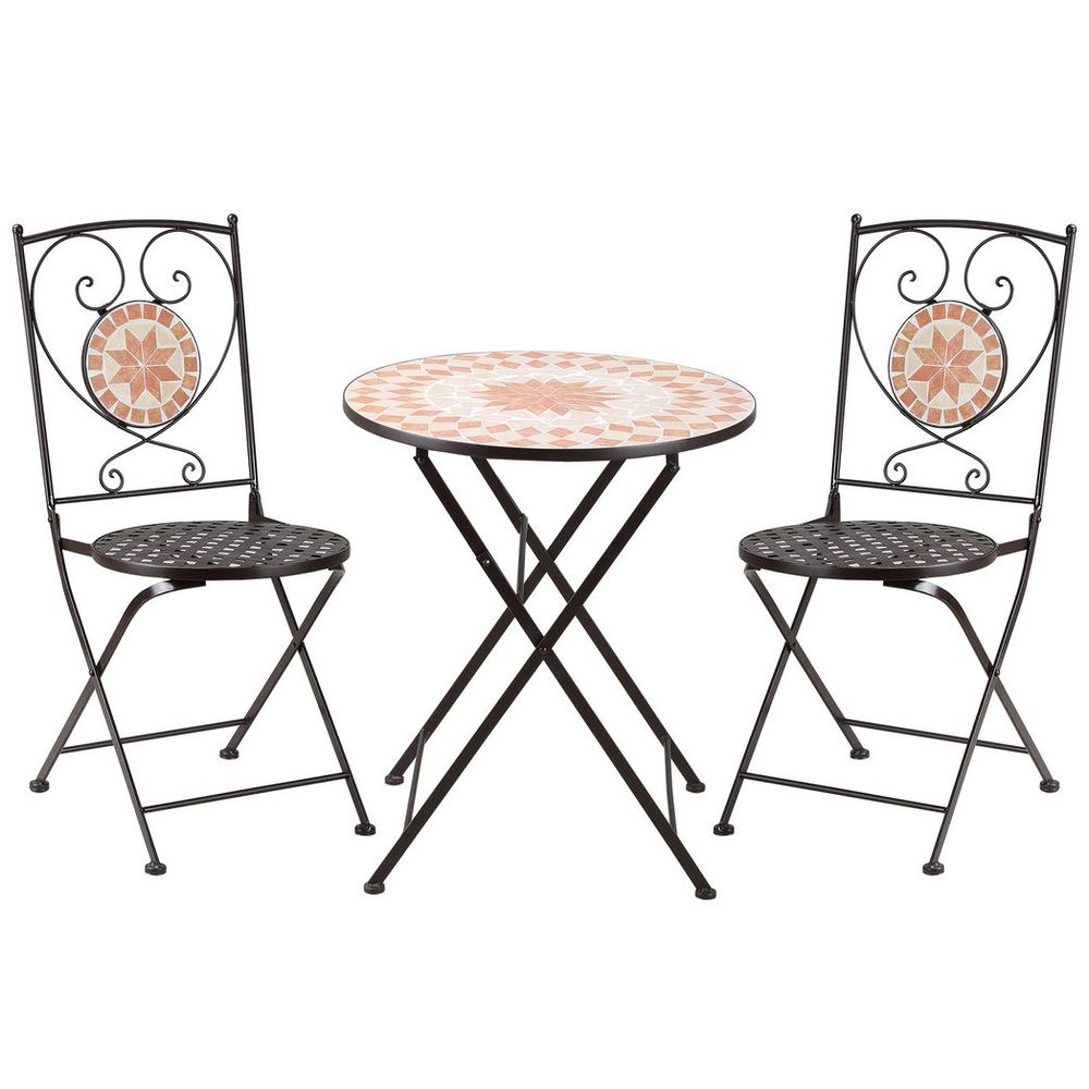 Outsunny 3 - Piece Outdoor Bistro Set w/ Mosaic Round Table and 2 Armless Chairs - SILVIONIX