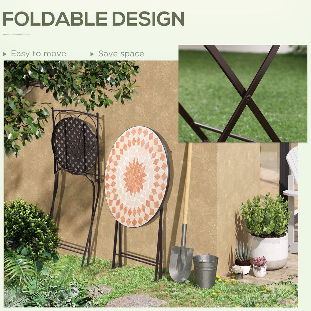 Outsunny 3 - Piece Outdoor Bistro Set w/ Mosaic Round Table and 2 Armless Chairs - SILVIONIX