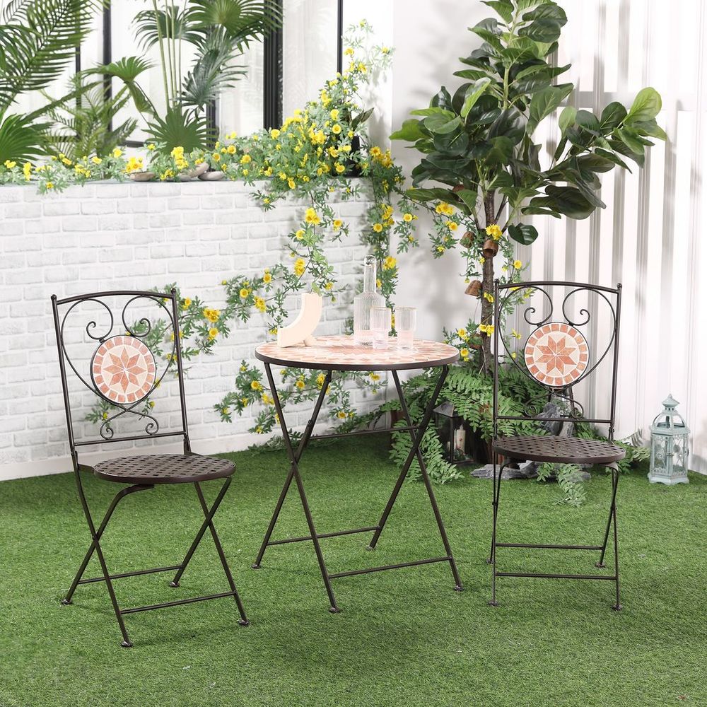 Outsunny 3 - Piece Outdoor Bistro Set w/ Mosaic Round Table and 2 Armless Chairs - SILVIONIX