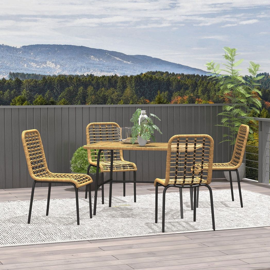 Outsunny 4 Seater Rattan Garden Furniture Set w/ Tempered Glass Tabletop - SILVIONIX
