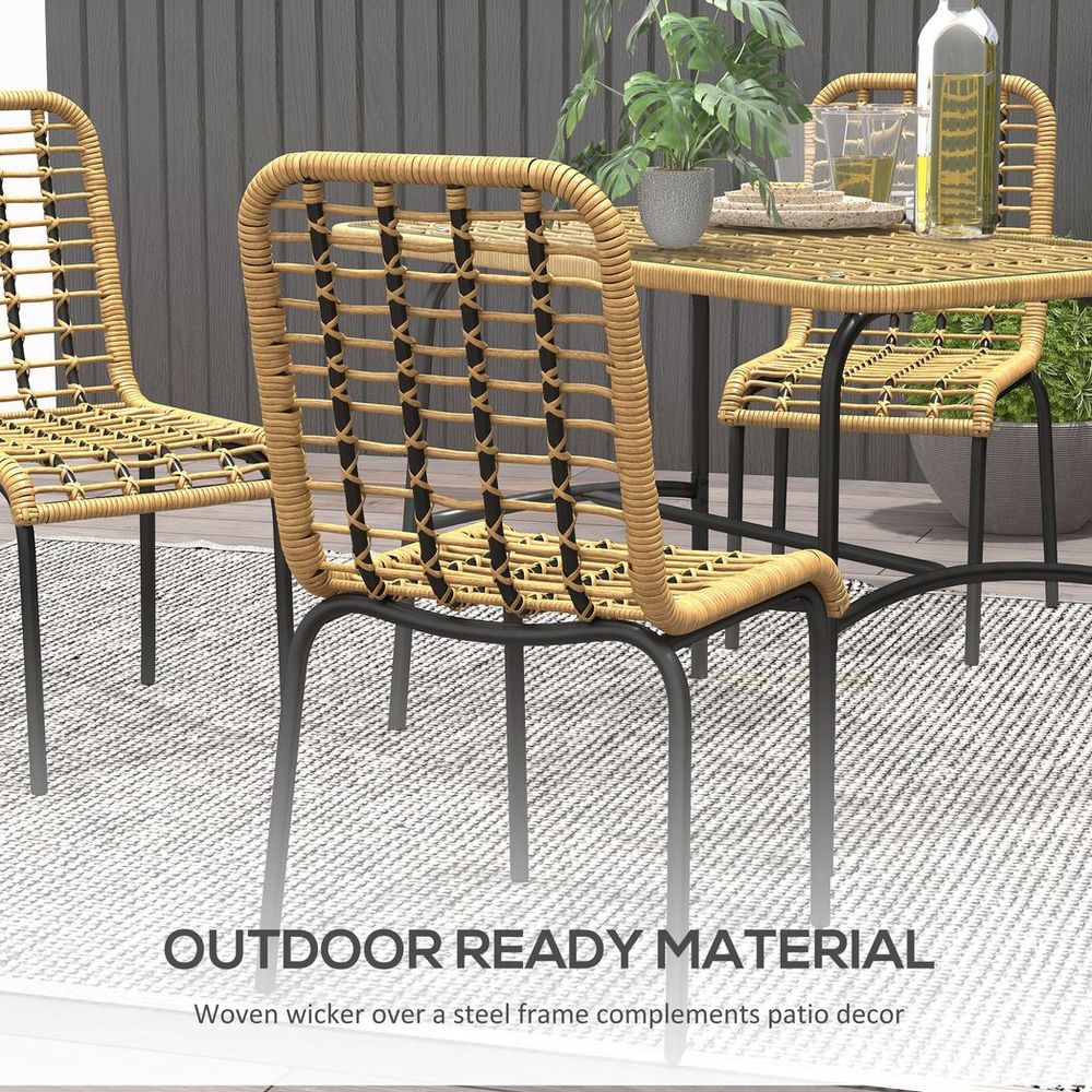 Outsunny 4 Seater Rattan Garden Furniture Set w/ Tempered Glass Tabletop - SILVIONIX