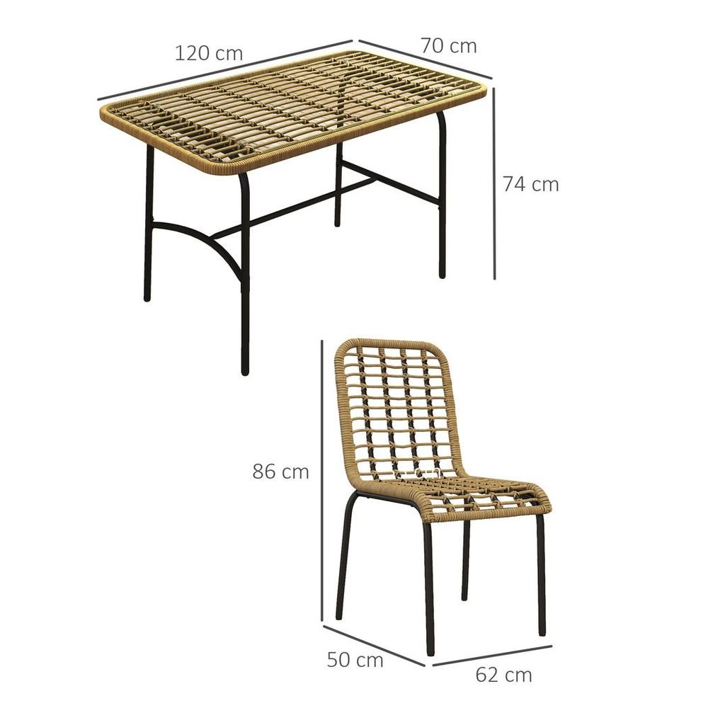 Outsunny 4 Seater Rattan Garden Furniture Set w/ Tempered Glass Tabletop - SILVIONIX
