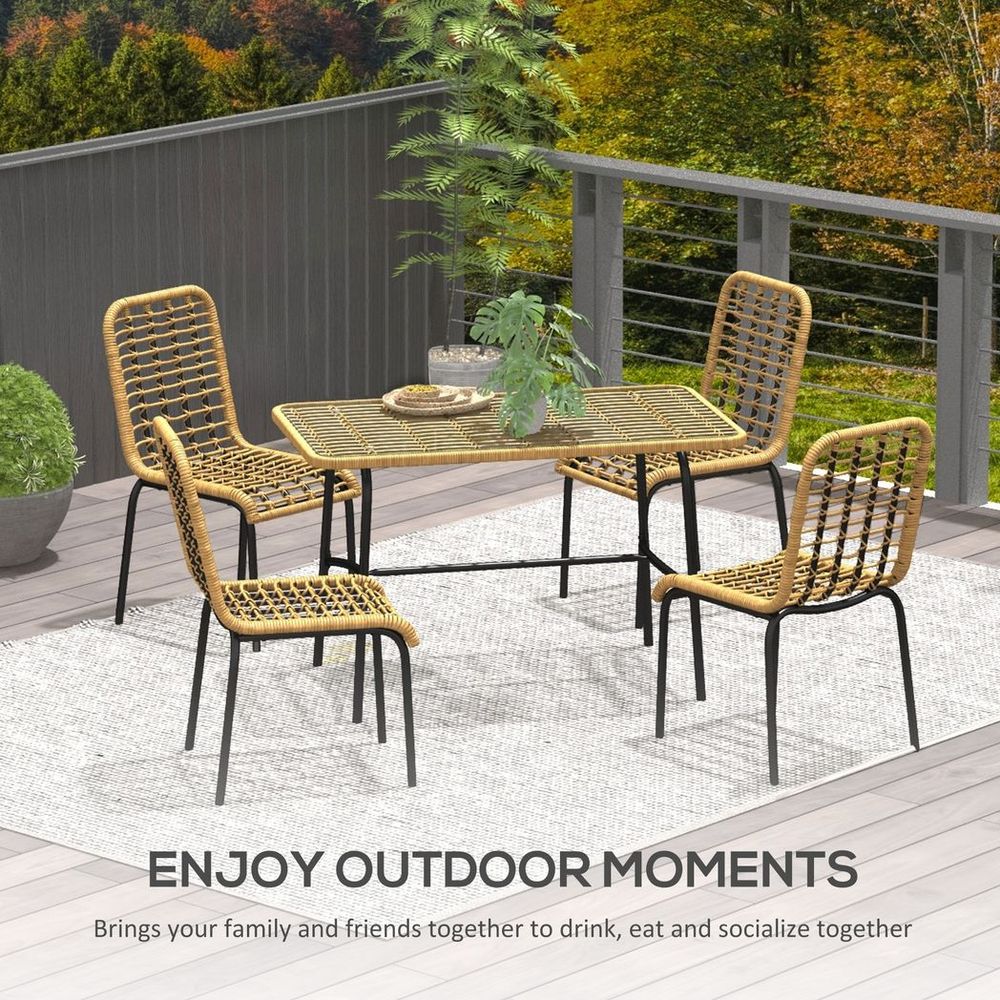 Outsunny 4 Seater Rattan Garden Furniture Set w/ Tempered Glass Tabletop - SILVIONIX
