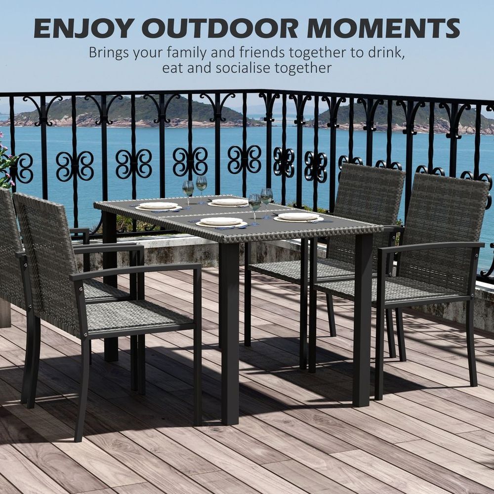 Outsunny 4 Seater Rattan Garden Furniture Set with Glass Tabletop - Grey - SILVIONIX