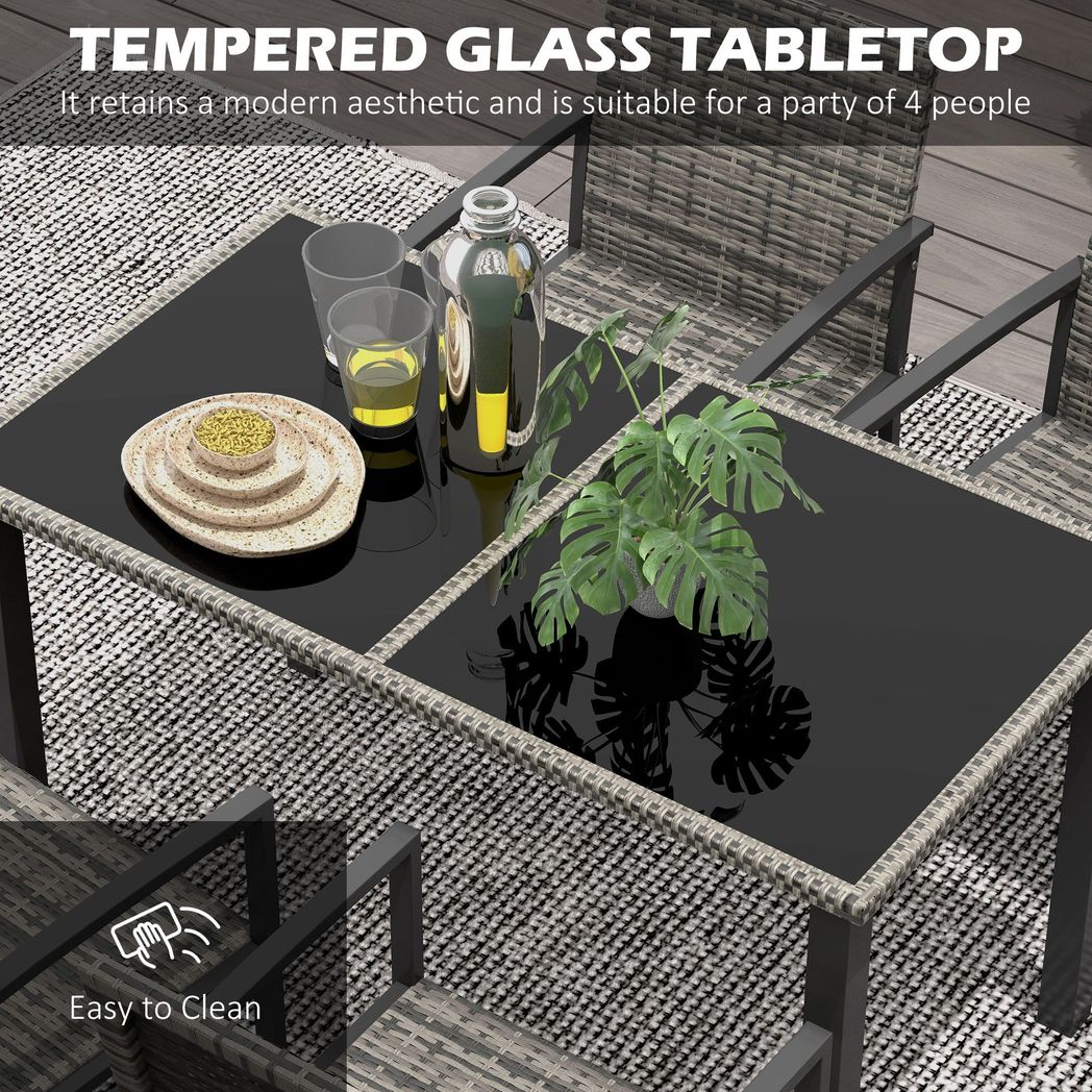 Outsunny 4 Seater Rattan Garden Furniture Set with Glass Tabletop - Mixed Grey - SILVIONIX