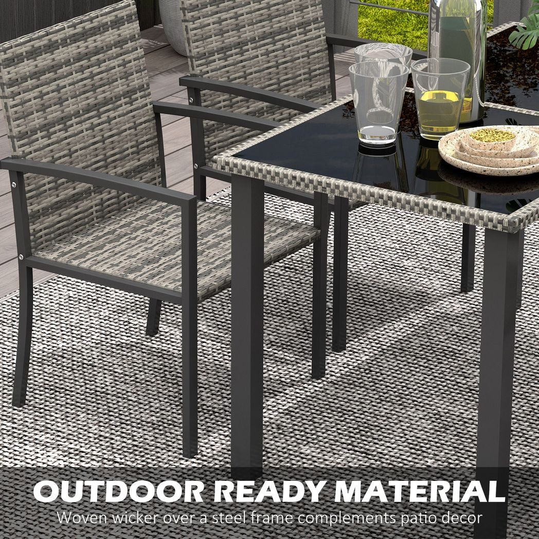 Outsunny 4 Seater Rattan Garden Furniture Set with Glass Tabletop - Mixed Grey - SILVIONIX