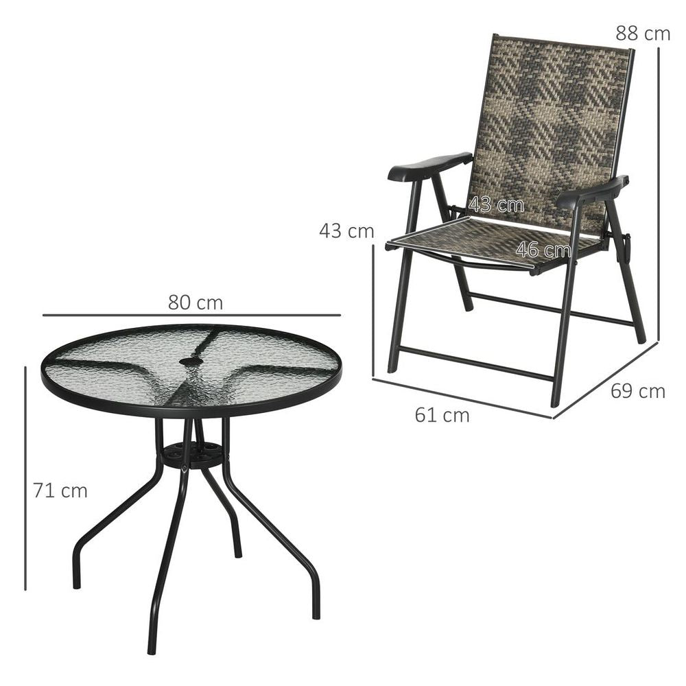 Outsunny 5 PCs Rattan Dining Sets w/ Umbrella Hole Table & Folding Armchair - SILVIONIX