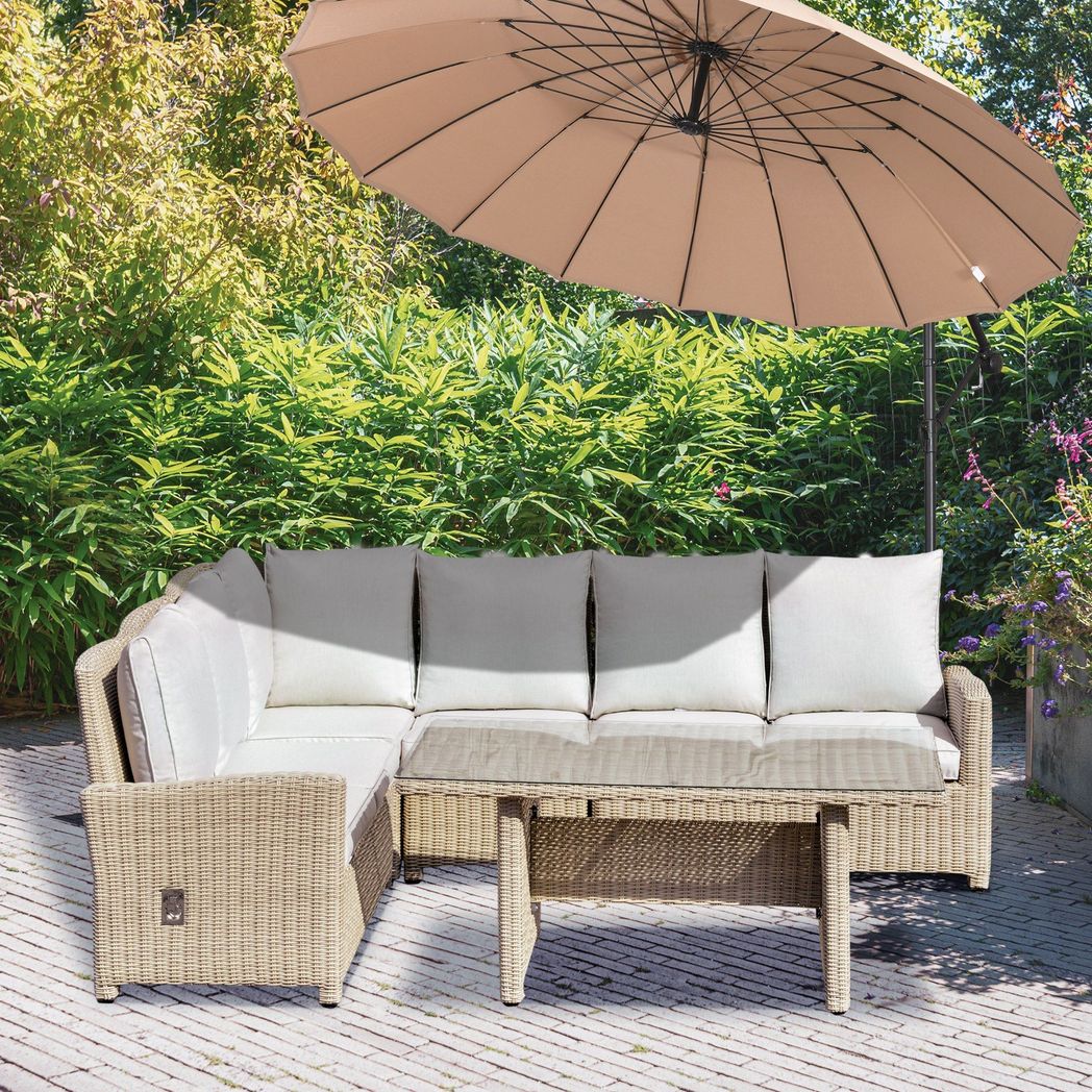 Outsunny 5 PCS Reclining PE Rattan Garden Dining Set Patio Outdoor Furniture - SILVIONIX