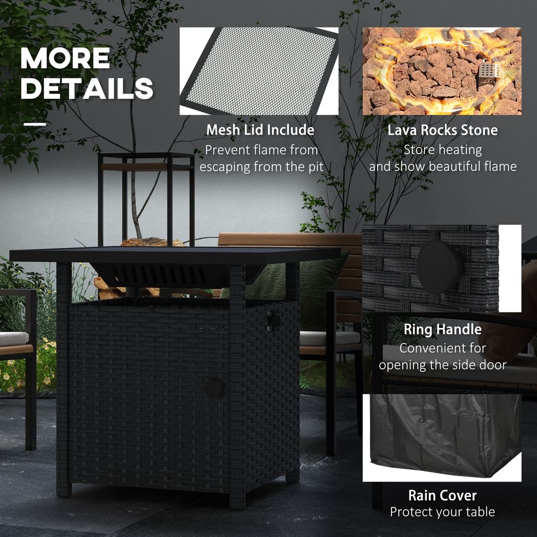 Outsunny 50,000 BTU Rattan Fire Pits for Garden, Propane Fire Pit Table, Black - SILVIONIX