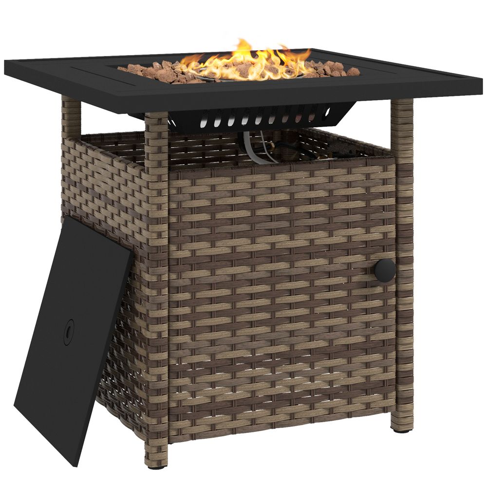 Outsunny 50,000 BTU Rattan Fire Pits for Garden, Propane Fire Pit Table, Black - SILVIONIX
